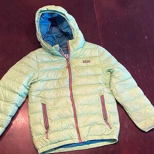 Stio Mint Green Puffer Jacket with Blue Interior